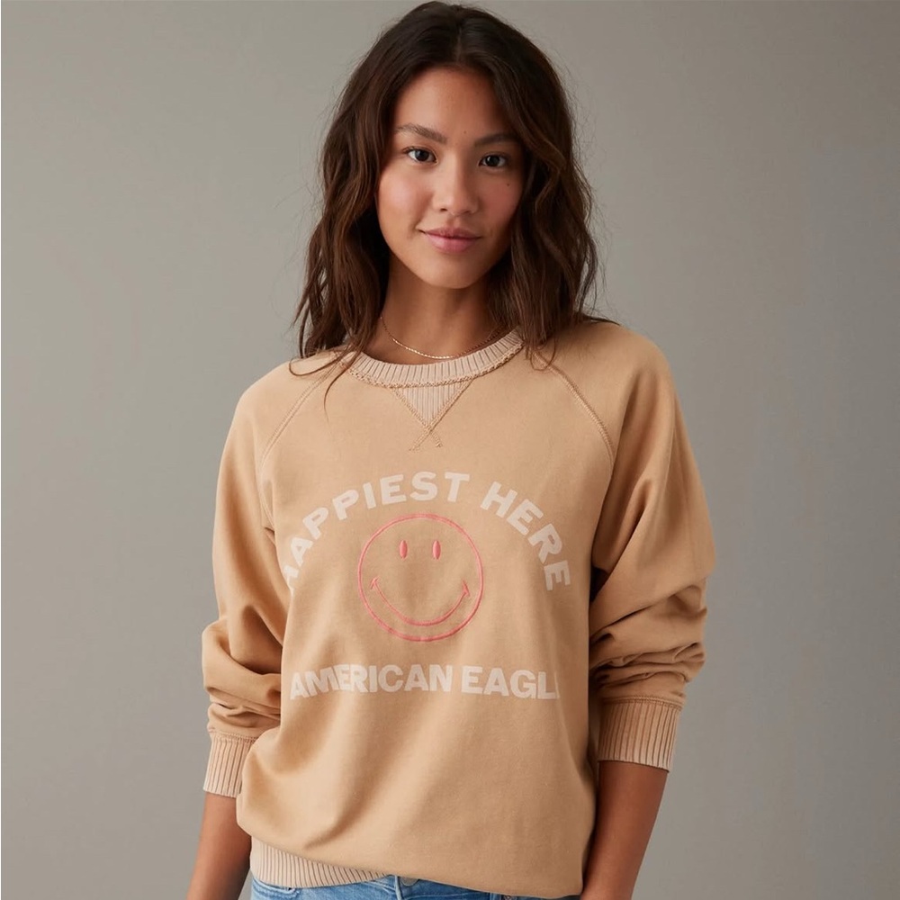 AE Tan Sweatshirt with Smiley Face